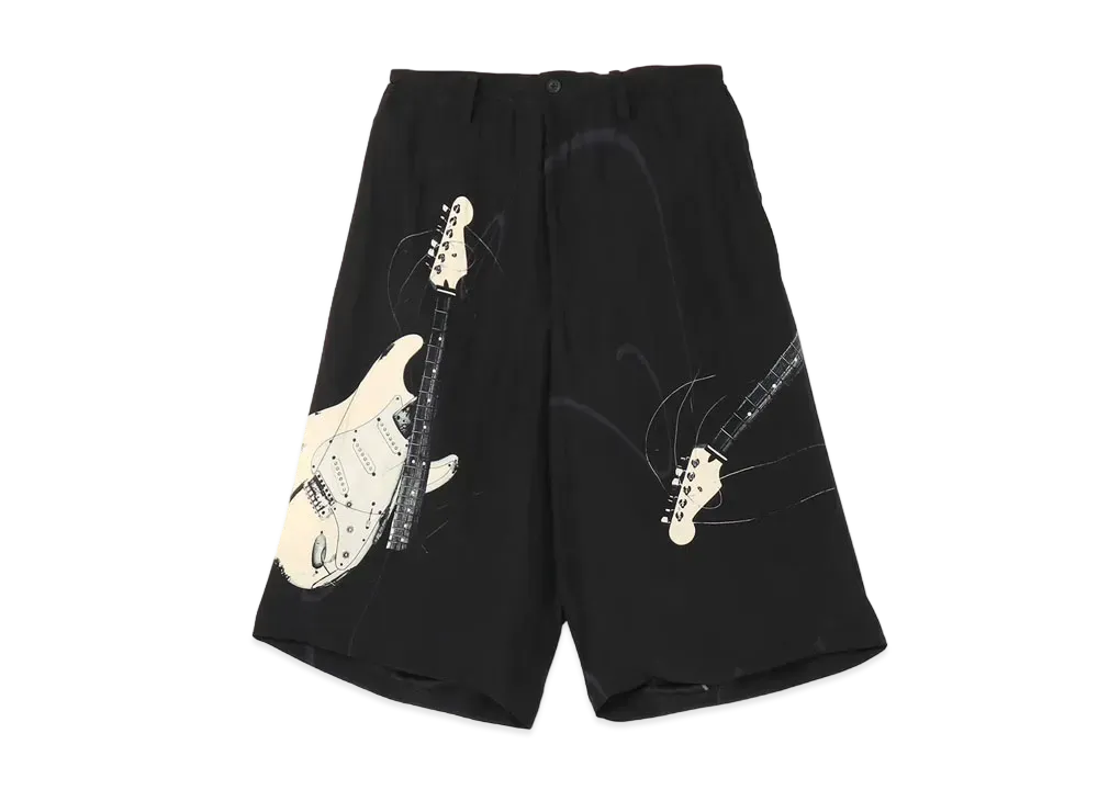 Yohji Yamamoto Pour Homme <PIECE UNIQUE>SILK SATIN GUITAR PRINT HALF PANTS "Black"