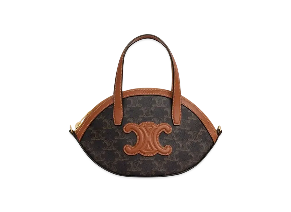 CELINE Oval Bag in Triomphe Canvas and Calfskin "Tan"