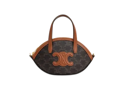CELINE Oval Bag in Triomphe Canvas and Calfskin "Tan"