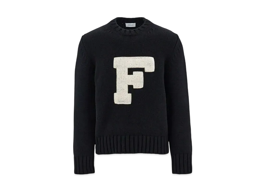 Salvatore Ferragamo Crew Neck Sweater With Applied F Detail "Black"