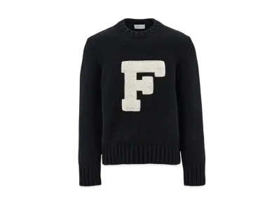 Salvatore Ferragamo Crew Neck Sweater With Applied F Detail "Black"
