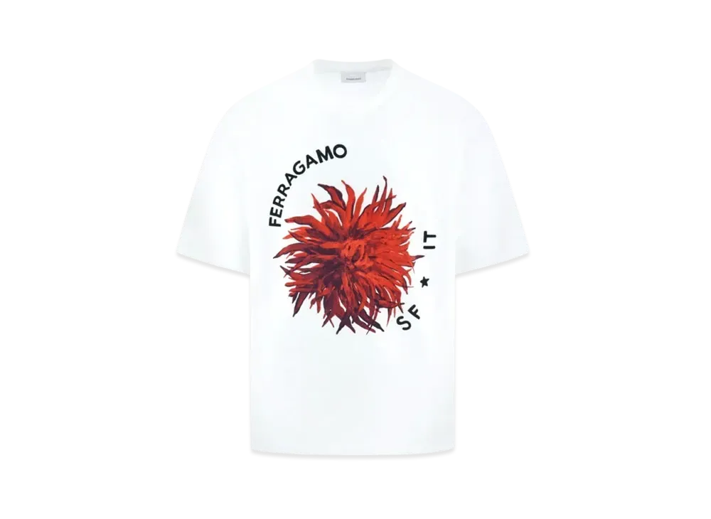 Salvatore Ferragamo Short Sleeved T-Shirt With Maxi Print Detail "White/Red/Bordeaux"