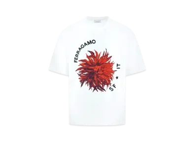 Salvatore Ferragamo Short Sleeved T-Shirt With Maxi Print Detail "White/Red/Bordeaux"
