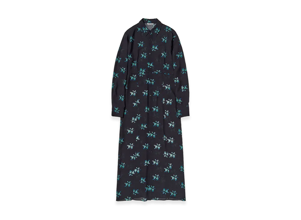 AURALEE Women's Printed Airy Silk Georgette Dress "Ink Black"