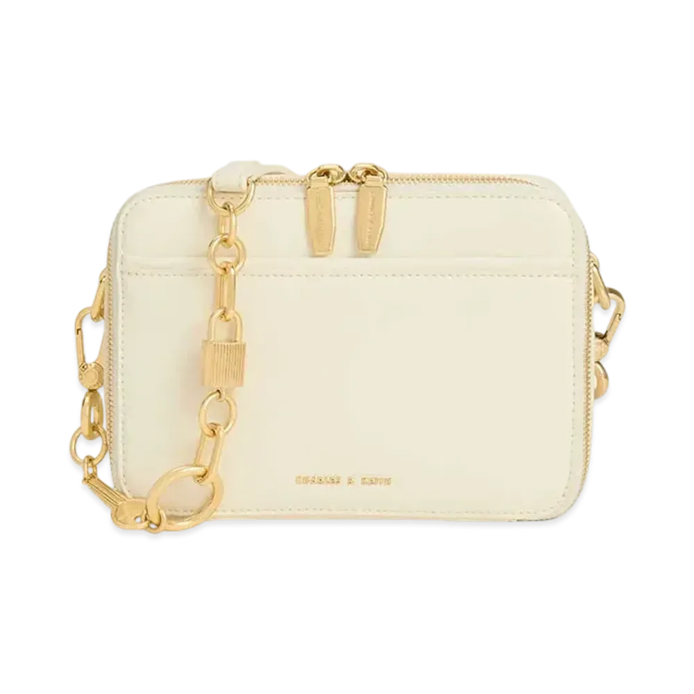 CHARLES & KEITH Lock & Keychain Handle Bag "Cream"