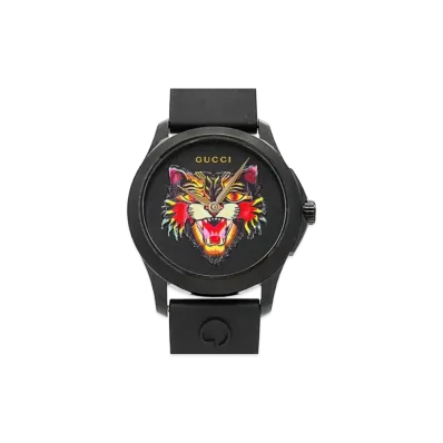 GUCCI G Timeless Angry Cat "Black/Stainless Steel"