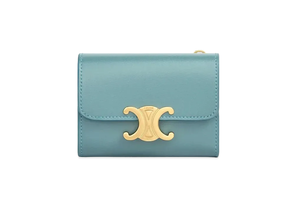 CELINE COMPACT WALLET WITH COIN in Shiny calfskin "Greensmok"