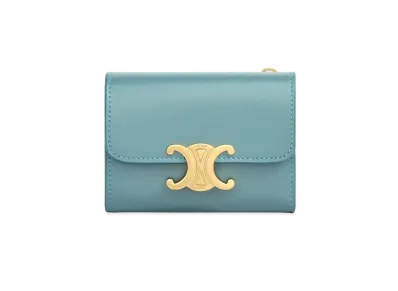 CELINE COMPACT WALLET WITH COIN in Shiny calfskin "Greensmok"