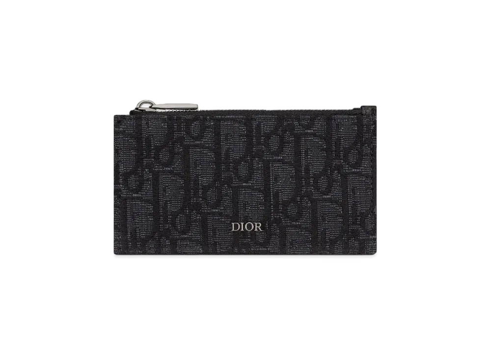 Dior Zip Card Holder Grained Calfskin & Dior Oblique Jacquard "Black"