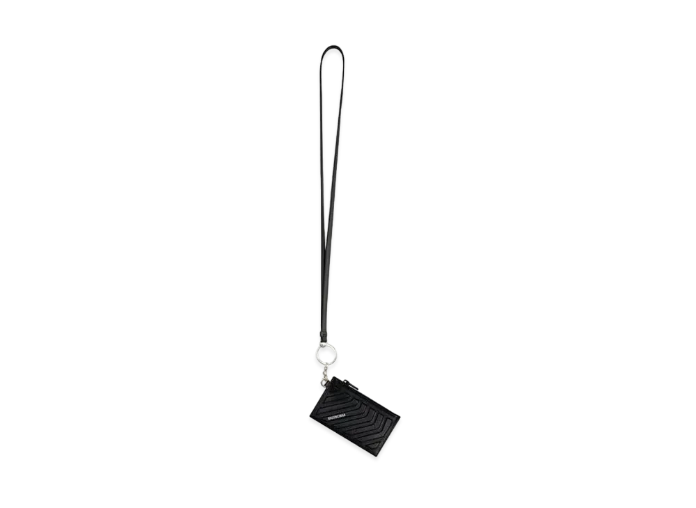 BALENCIAGA Car Card Case On Keyring In Grained Calfskin "Black"