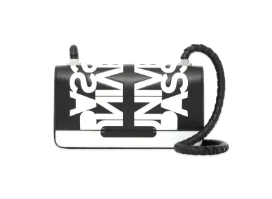 Burberry Slogan Print Leather Cross Body Bag "Black/White"