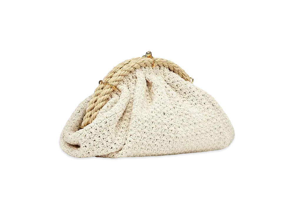 FENDI Shell Cotton-Crochet Pochette "White"