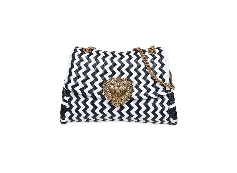 Dolce&Gabbana Devotion Shoulder Bag Large Woven Nappa "White/Black"