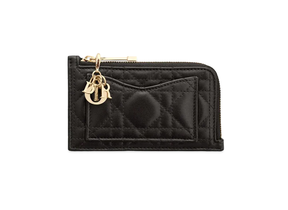 Dior Lady Dior Compact Zip Card Holder Cannage Lambskin "Black"