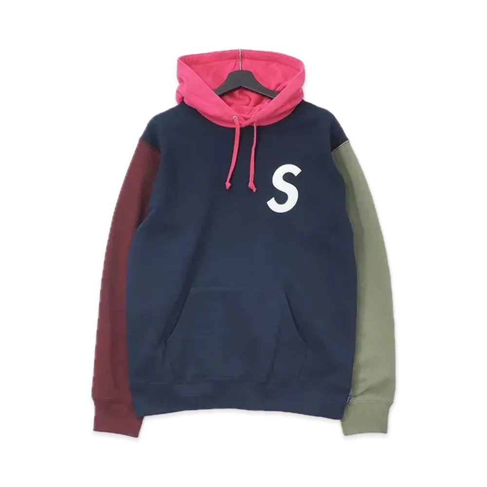 Supreme S Logo Colorblocked Hooded Sweatshirt "Navy"