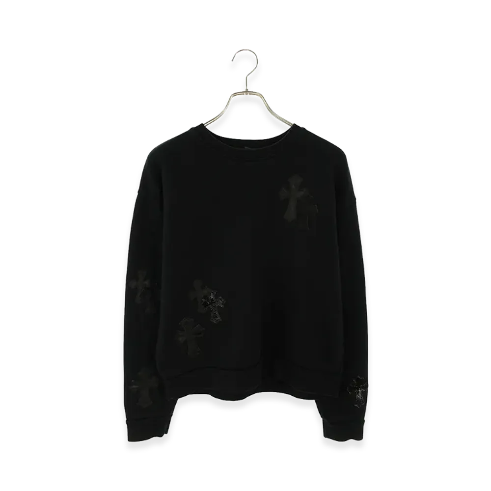 Chrome Hearts Calf Hair & Patent Leather Cross Patch Crewneck Sweatshirt "Black/Silver"