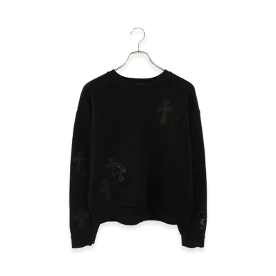 Chrome Hearts Calf Hair & Patent Leather Cross Patch Crewneck Sweatshirt "Black/Silver"