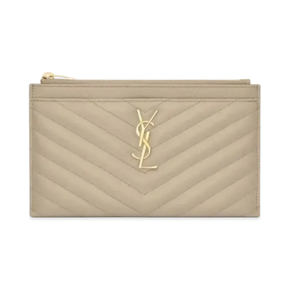 SAINT LAURENT Monogram Bill Pouch In Grain De Poudre Embossed Leather "Vintage White"