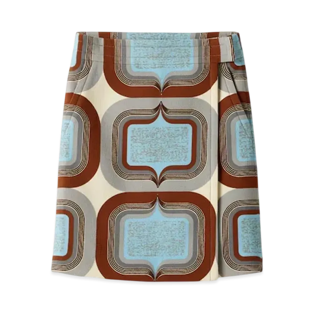 MIUMIU Women's Printed Natte Skirt "Ivory/Sky Blue"