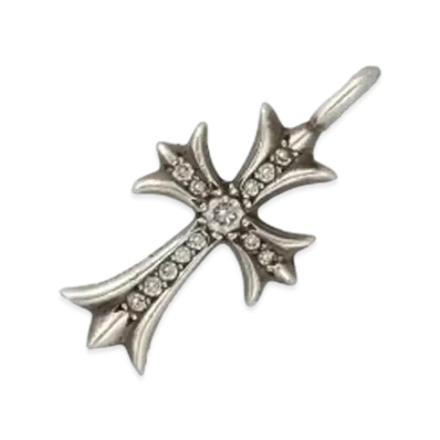 Chrome Hearts Tiny Cross Fat Pave Dimond Charm"Silver"