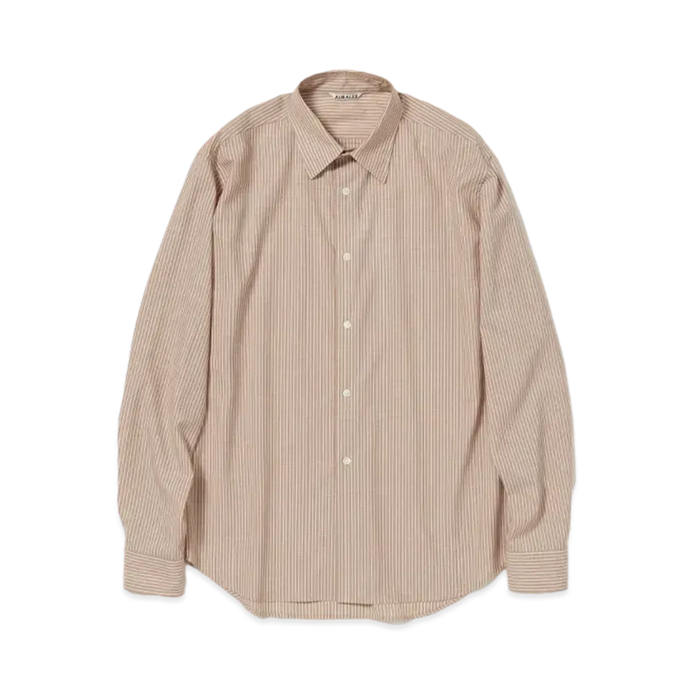 AURALEE Super Fine Wool Stripe Shirt "Light Brown Stripe"