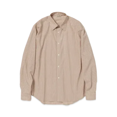 AURALEE Super Fine Wool Stripe Shirt "Light Brown Stripe"