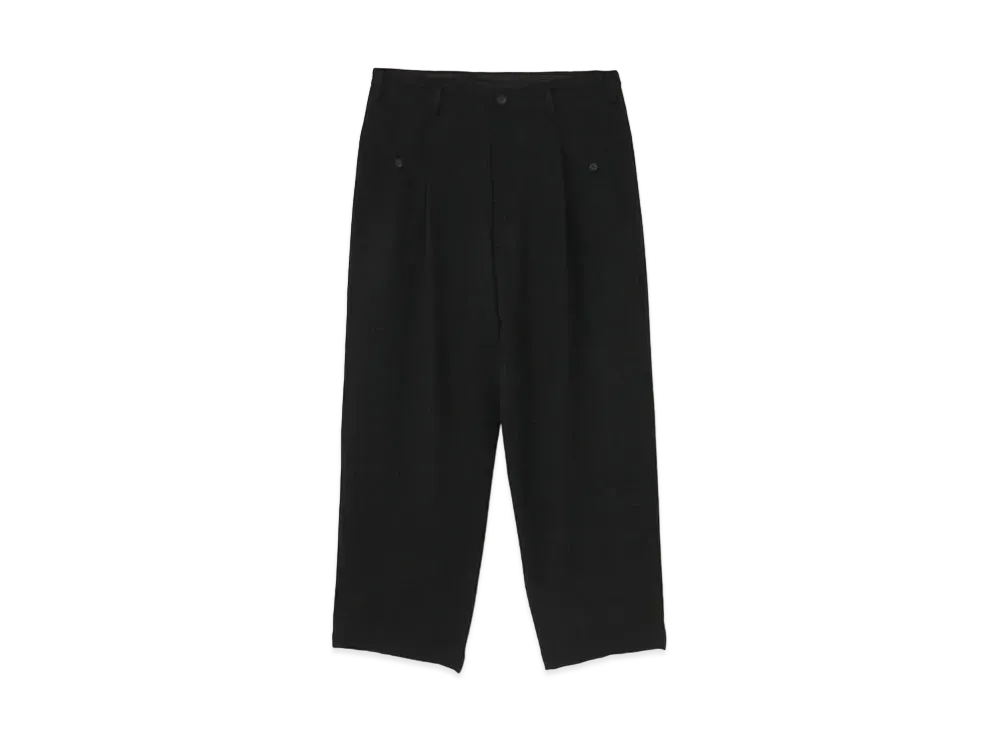 Yohji Yamamoto Pour Homme ARMY GABARDINE 1TUCK MIDDLE WIDE PANTS "Black"