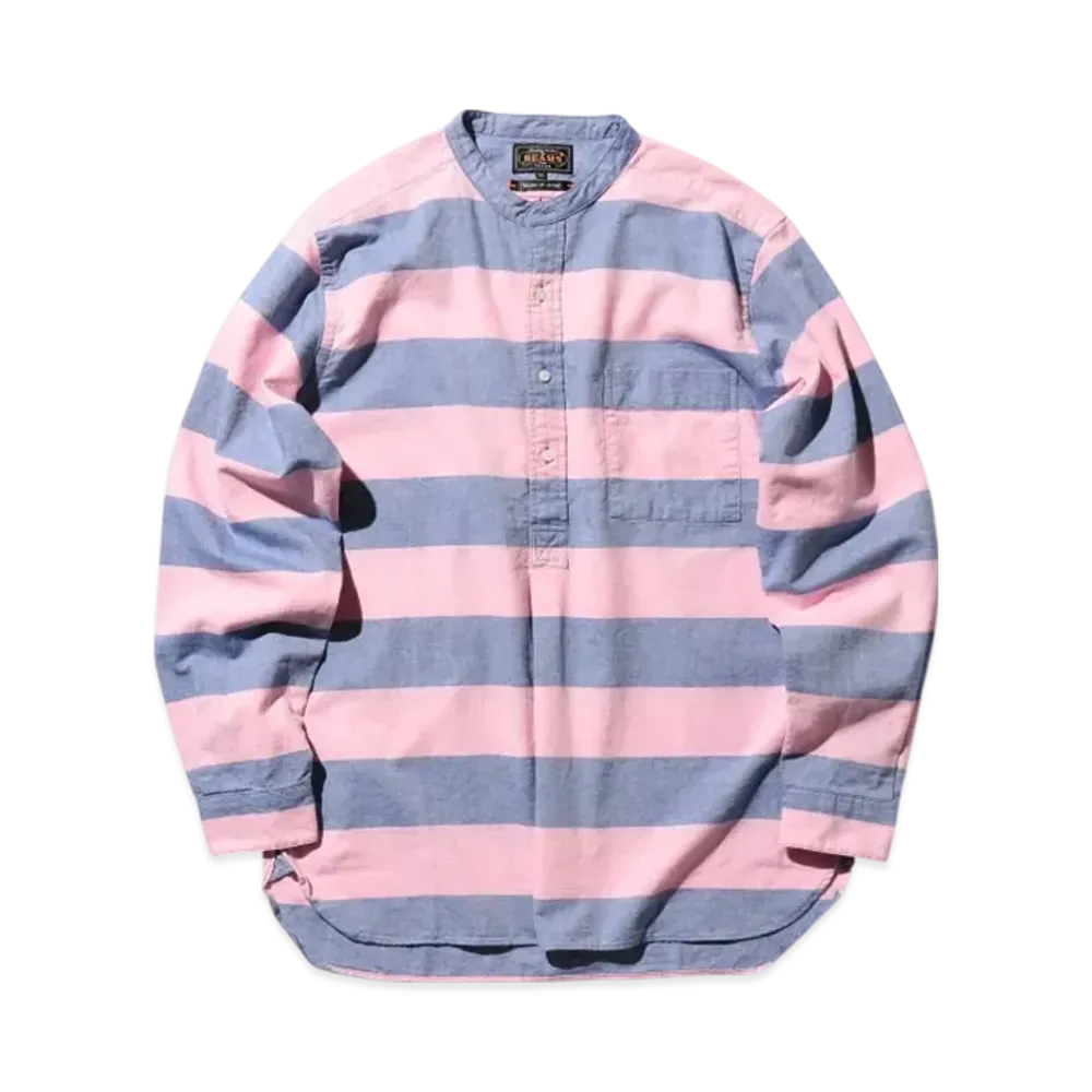BEAMS Band Pullover Oxford Stripe "Pink"