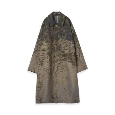YOKE Cotton Linen Photo Jacquard Balmacaan Coat "Beige"