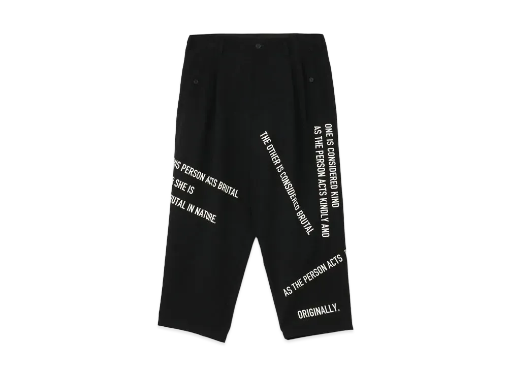 Yohji Yamamoto Pour Homme MESSAGE PRINT ARMY GABARDINE 2TUCK MEDIUM WIDE PANTS "Black"