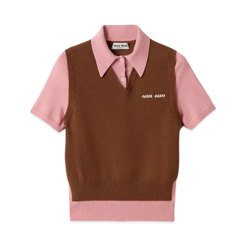 MIUMIU Women's Cashmere and Wool Polo Sweater "Brown/Pink"