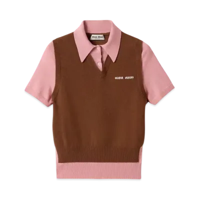 MIUMIU Women's Cashmere and Wool Polo Sweater "Brown/Pink"