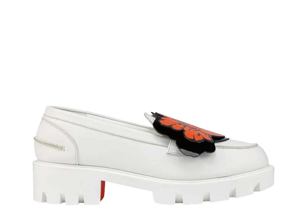 Christian Louboutin Women's Button Flower Moc Lug Loafer Shun Sudo x Christian Louboutin Exclusive Capsule Collection "White"