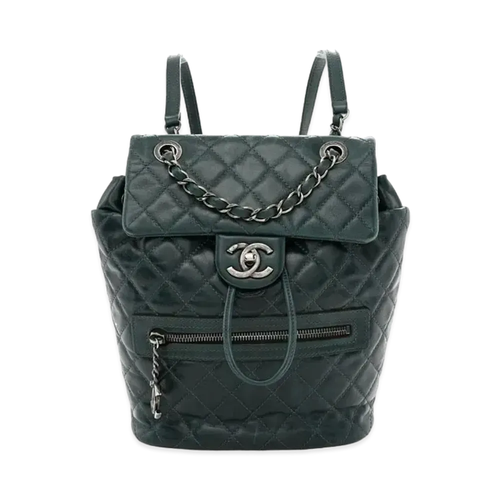 CHANEL Matelasse Chain Backpack Calfskin "Dark Green/Silver"