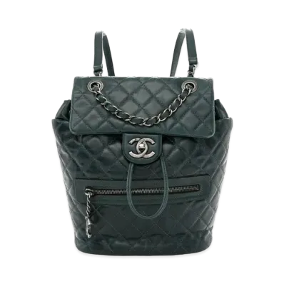 CHANEL Matelasse Chain Backpack Calfskin "Dark Green/Silver"