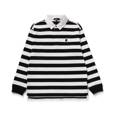 A BATHING APE Colour Blocked Rugby Polo "Black"