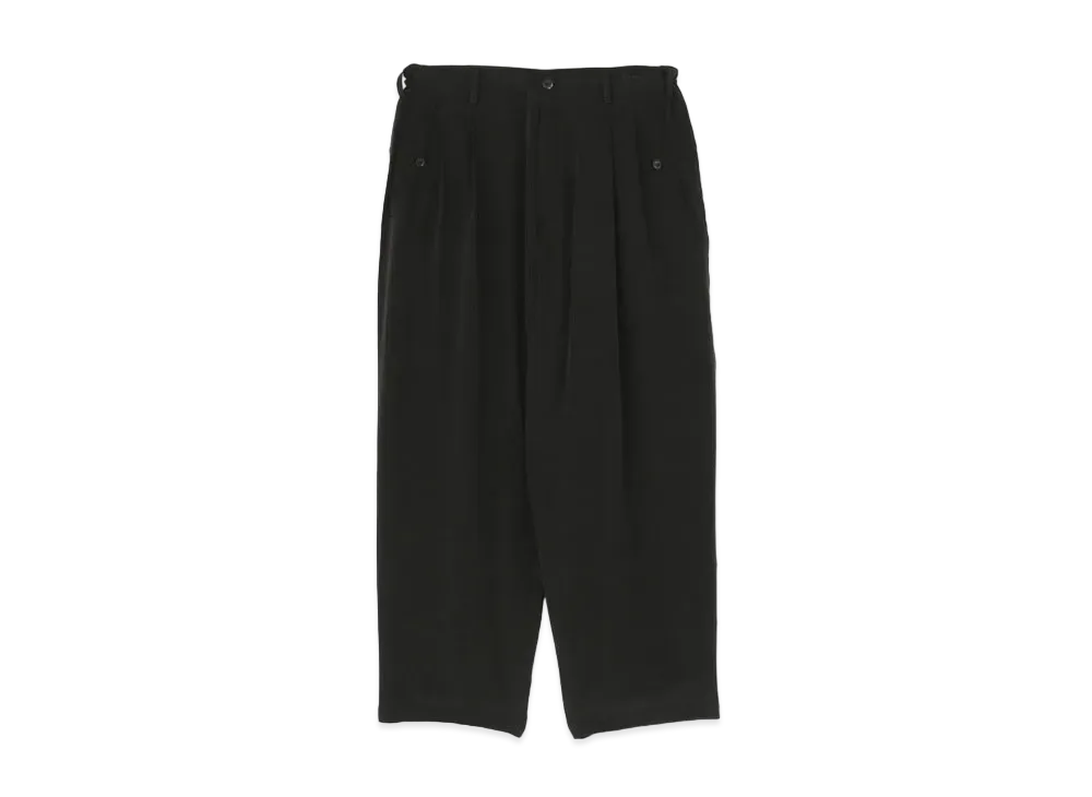 Yohji Yamamoto Pour Homme 25 MOMME CRAPE DE CHINE 2TUCK MEDIUM WIDE SIDE STITCH PANTS "Black"