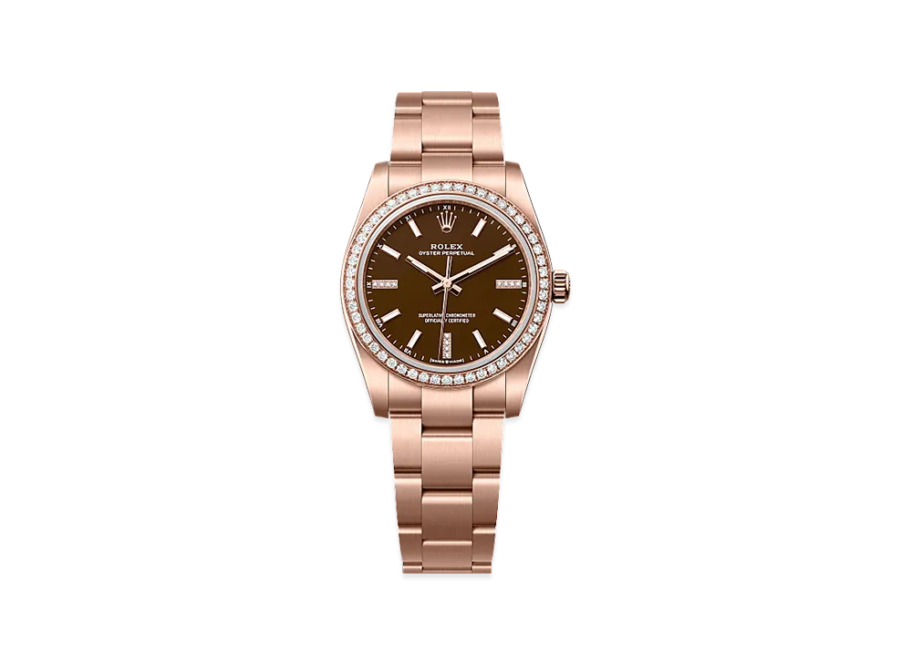 ROLEX Oyster Perpetual 34 Everose Gold Diamond "Brown Stone"