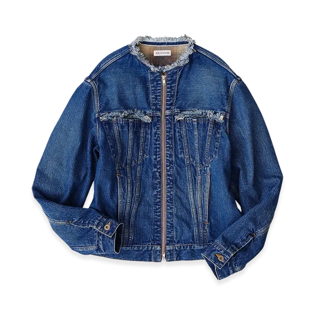 NICENESS Clifford Distressed Denim Trucker Jacket "Indigo"