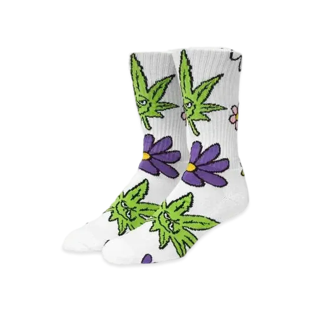 HUF Spring 24 Green Buddy Blossom Socks "White"