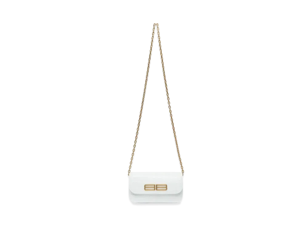 BALENCIAGA Gossip Wallet On Chain In Extra Supple Crocodile Embossed Calfskin "White"