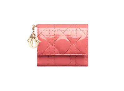 Dior Lady Dior Lotus Wallet Cannage Patent Calfskin "Dusty Coral Pink"