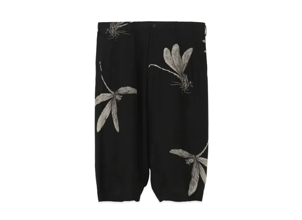 Yohji Yamamoto Pour Homme SILK SATIN DRAGONFLY PRINT PANTS "Black"