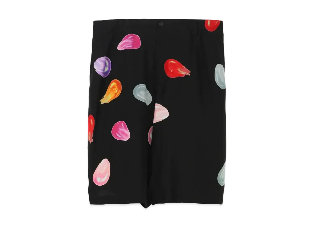 Yohji Yamamoto Pour Homme SILK SATIN TEARS PRINT HALF PANTS "Black"