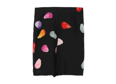 Yohji Yamamoto Pour Homme SILK SATIN TEARS PRINT HALF PANTS "Black"