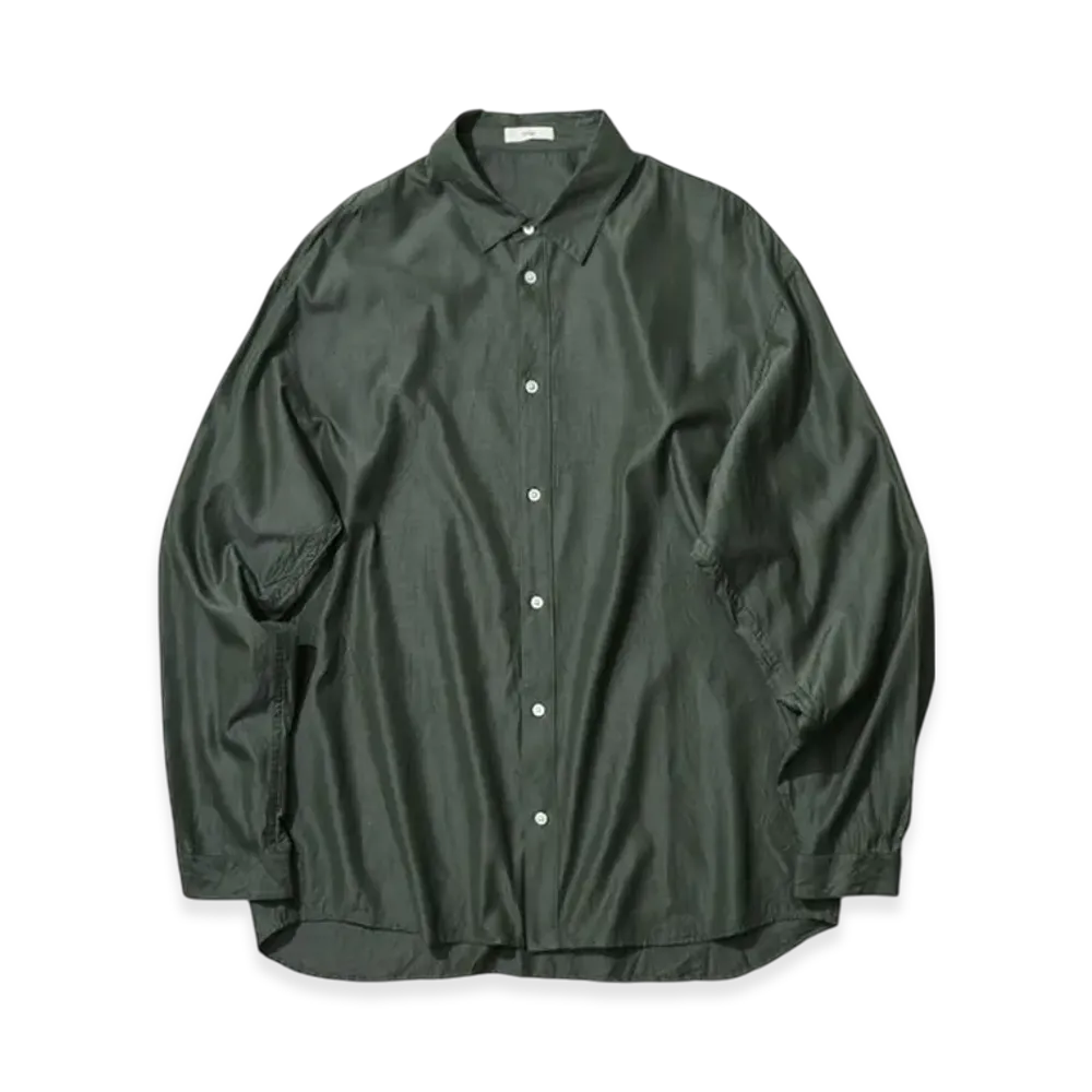 ATON Short Fiber Silk Washed Shirt "Green"