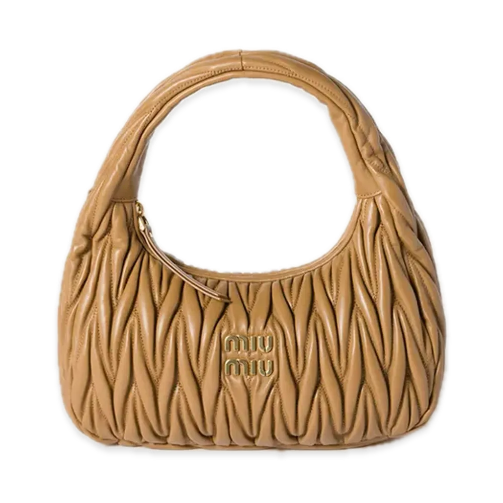 MIU MIU Wander Matelasse Leather Hobo Bag "Camel"