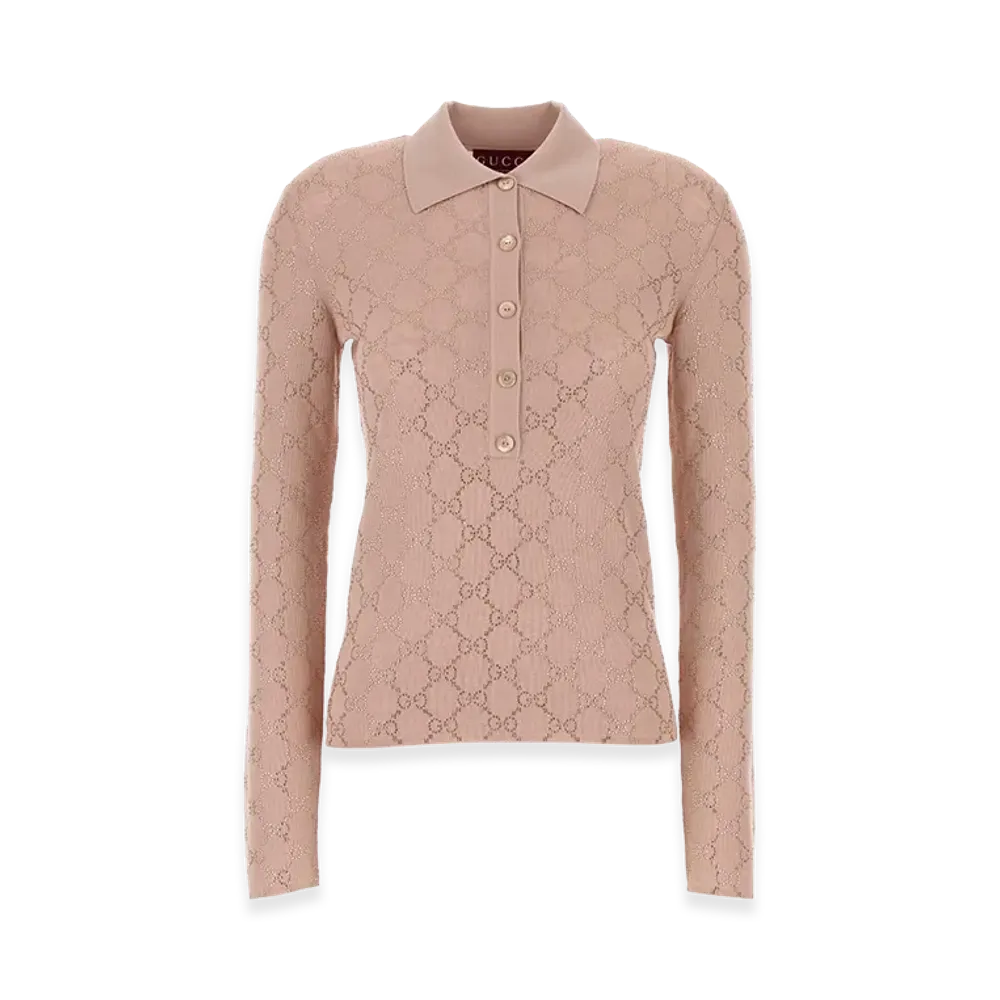 GUCCI Women's Antiqued Pink Wool Polo Shirt "Pink"