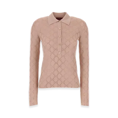 GUCCI Women's Antiqued Pink Wool Polo Shirt "Pink"
