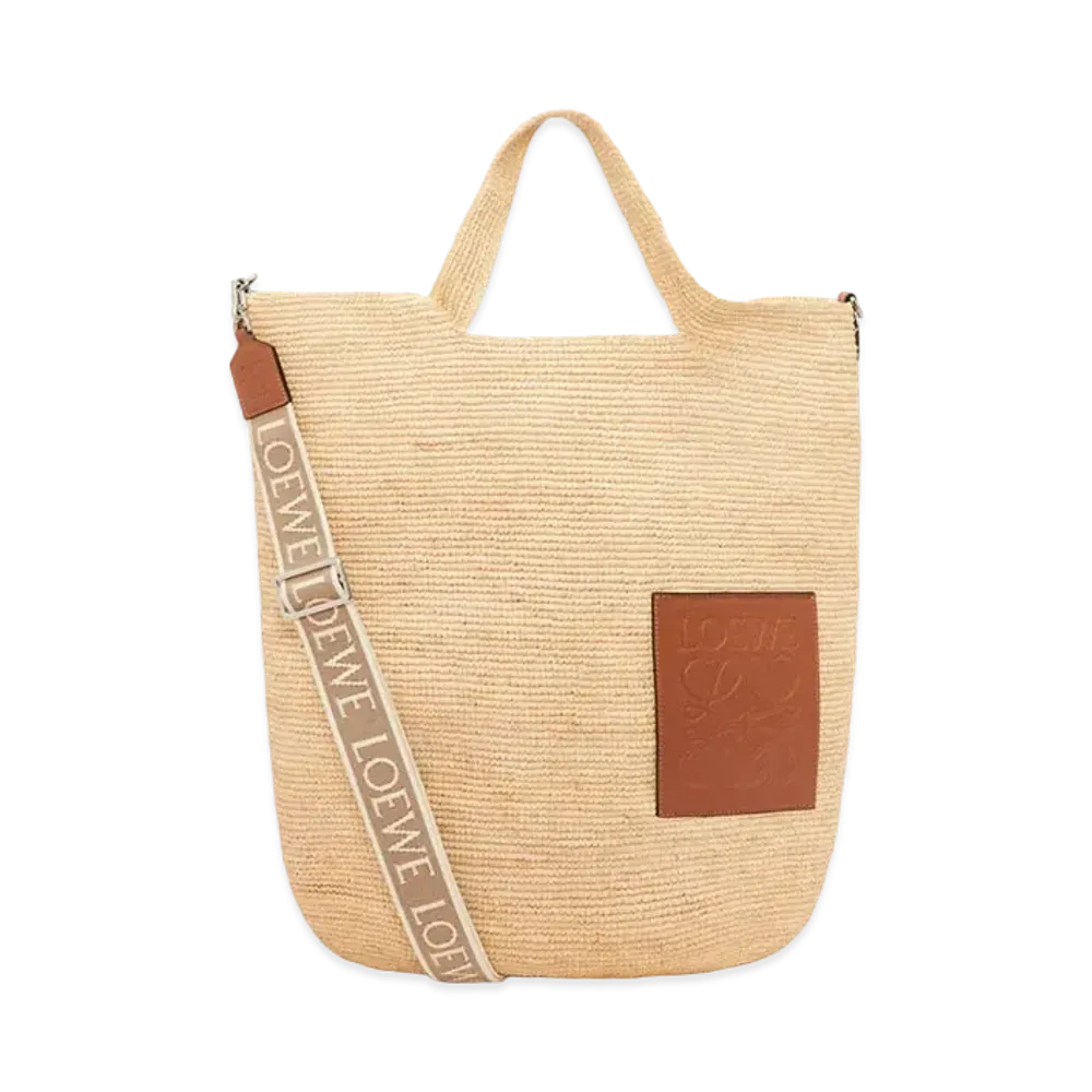 LOEWE Large Slit Bag In Raffia and Calfskin "Natural/Tan"